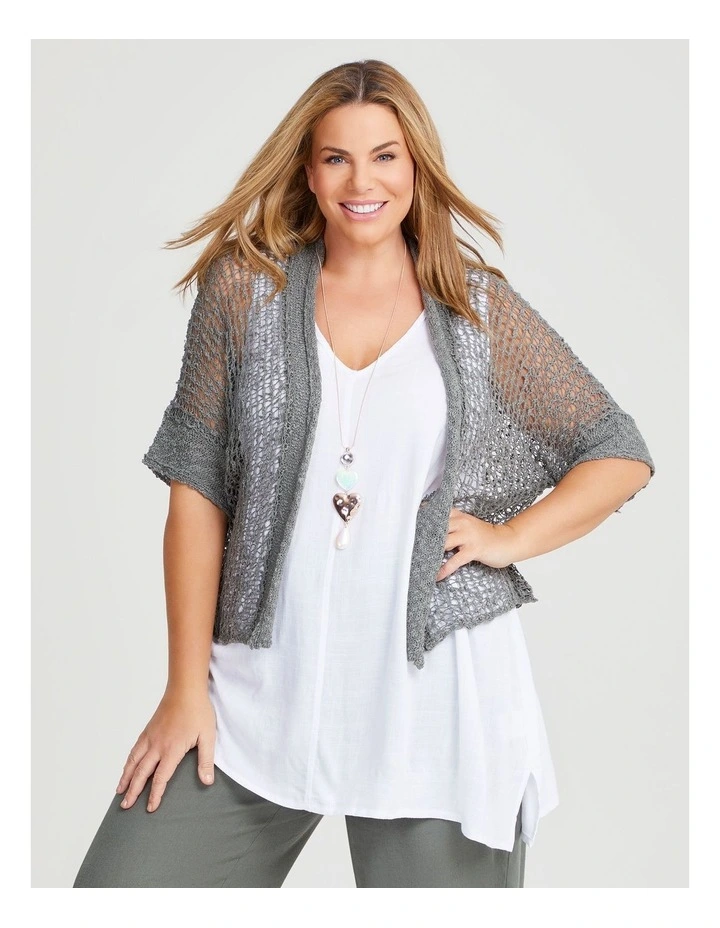 Cotton Boucle Gauze Knit Cardigan in Sage image 3