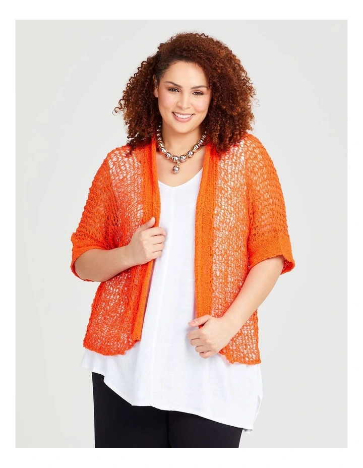 Cotton Boucle Gauze Knit Cardigan in Sunset Orange image 1