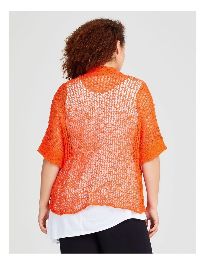 Cotton Boucle Gauze Knit Cardigan in Sunset Orange image 2