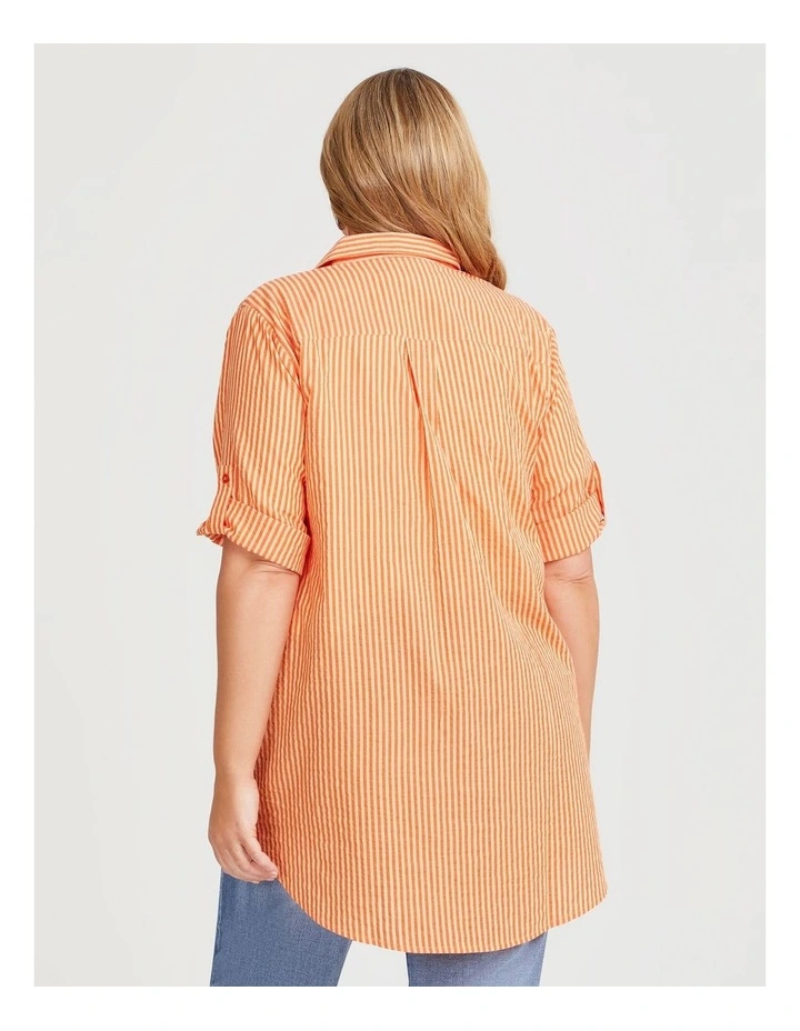 Cotton Seersucker Stripe Shirt in Orange image 2