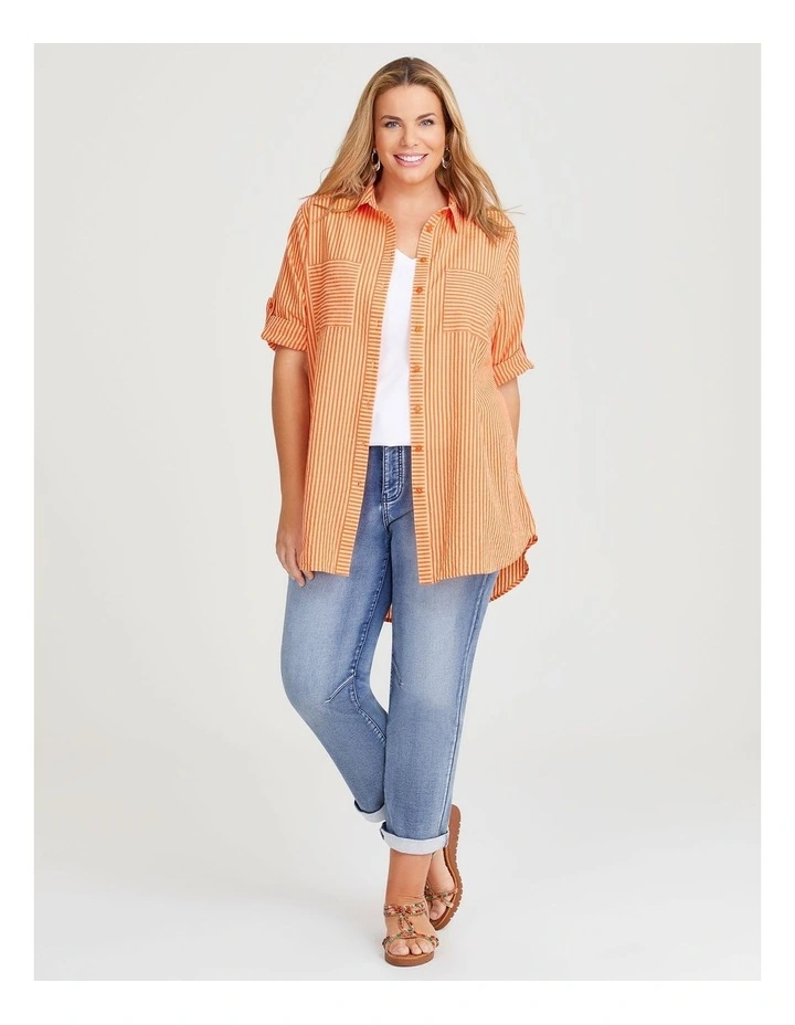 Cotton Seersucker Stripe Shirt in Orange image 4