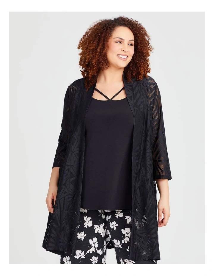 Long Jacquard Cardigan in Black image 1