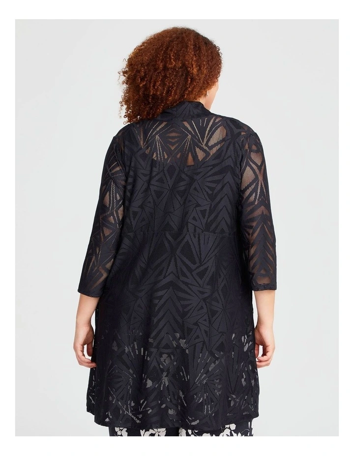 Long Jacquard Cardigan in Black image 2