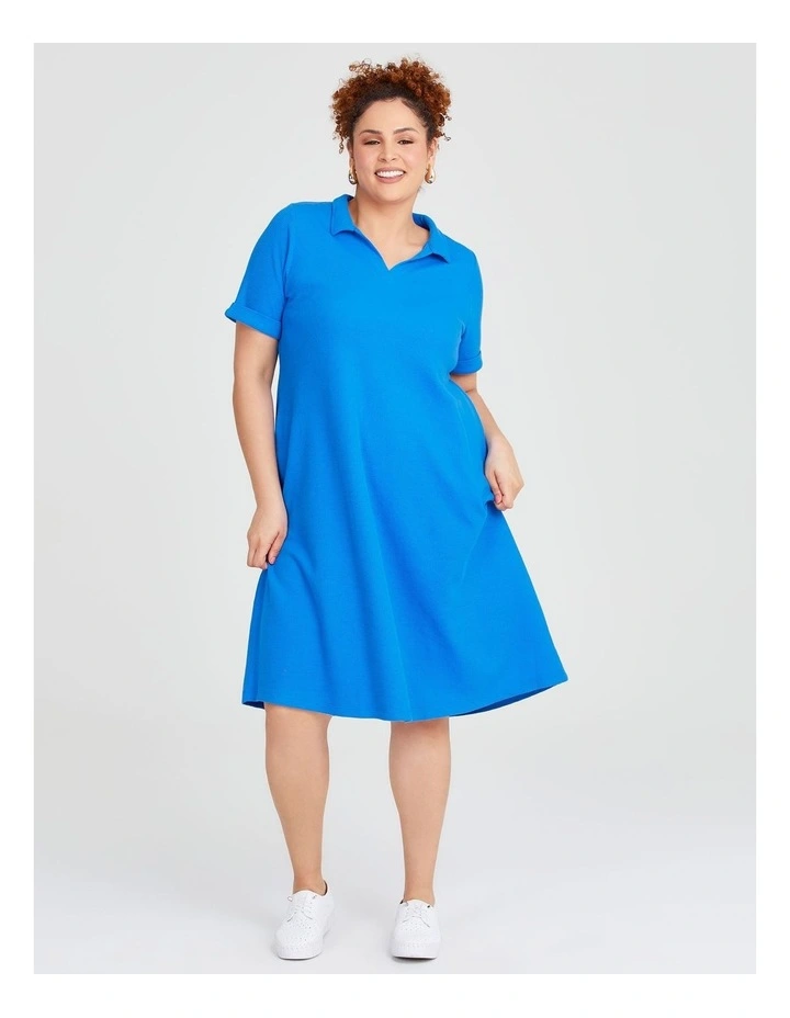 Waffle Collared Dress in Cobalt image 1