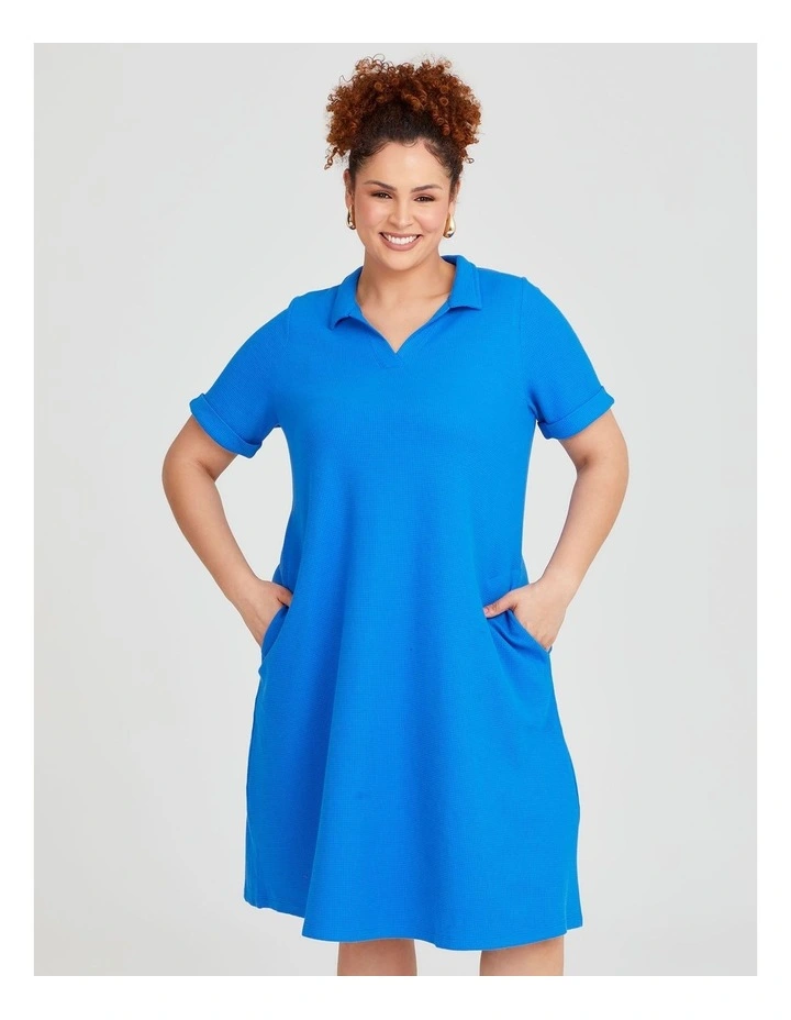 Waffle Collared Dress in Cobalt image 3