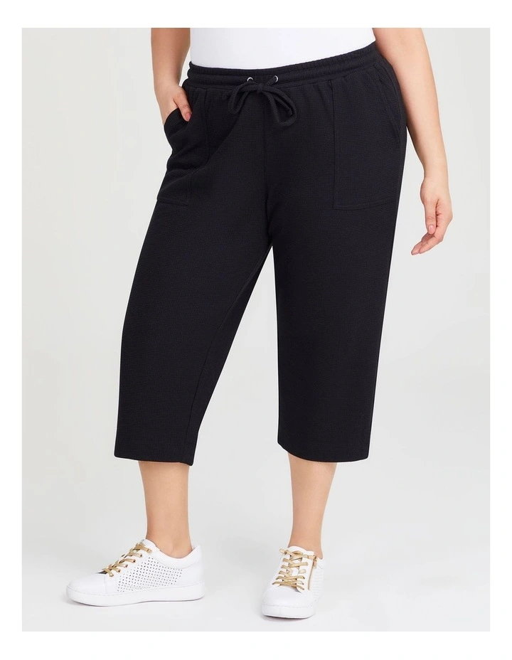 Waffle Pull On Crop Pant in Black image 1