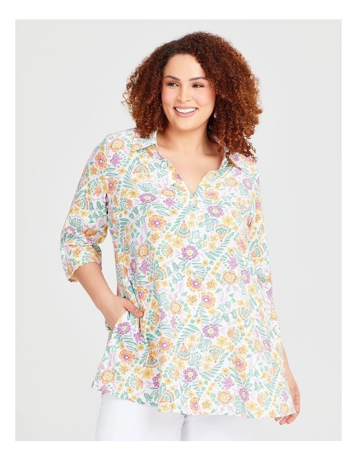 Natural Floral Print Shirt in Multi image 1