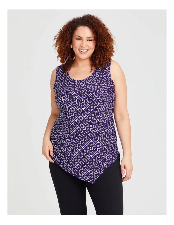 Printed Mix Media Tank in Purple/Silver image 1