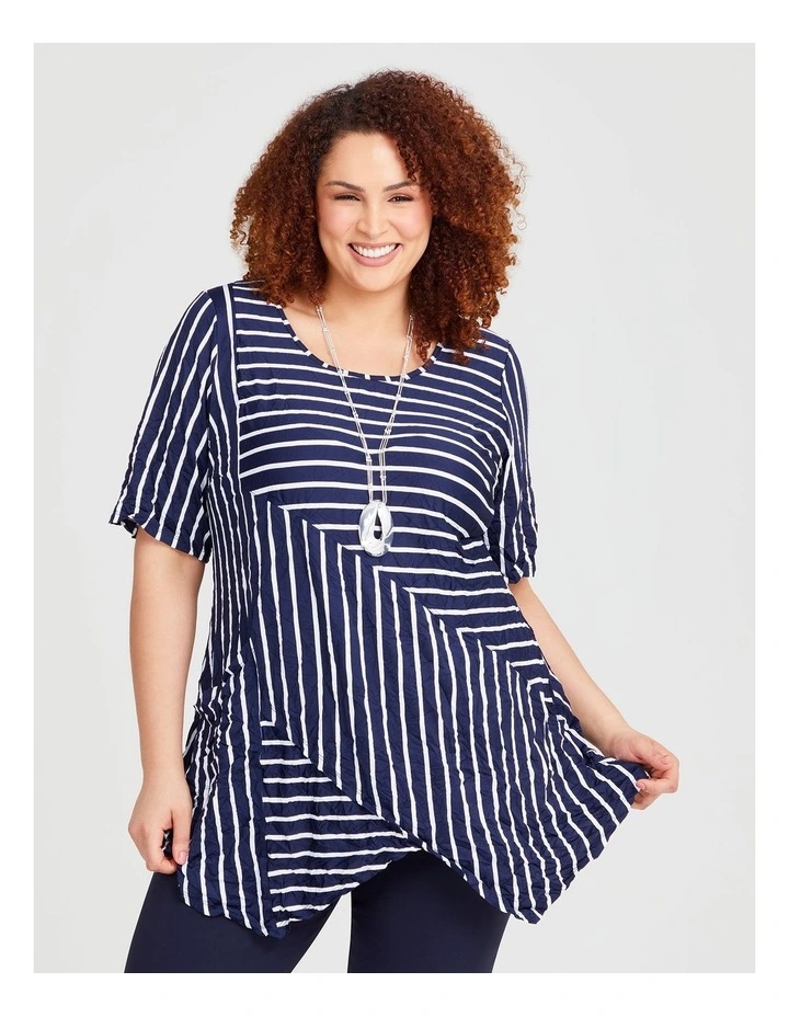 Stripe Gauze Top in Navy/White image 1