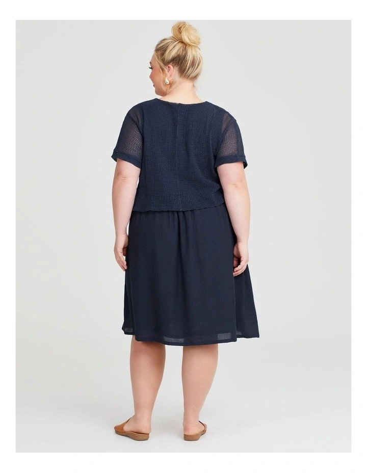 Natural Open Gauze Overlay Dress in Navy image 2