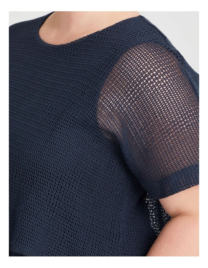 Natural Open Gauze Overlay Dress in Navy image 3