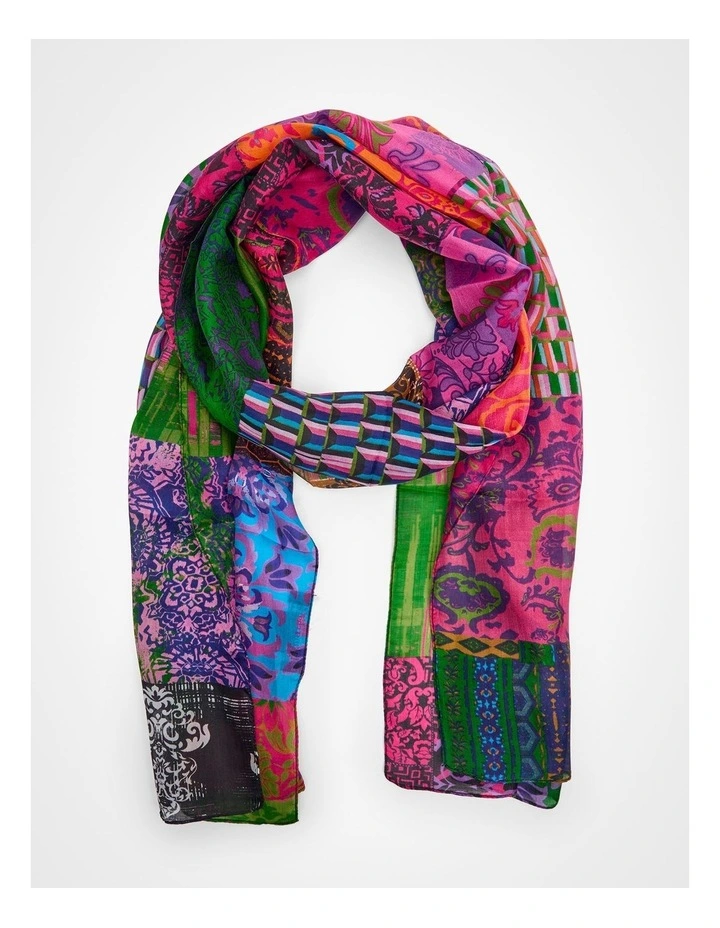 Patchwork Silk Scarf in Multi image 1