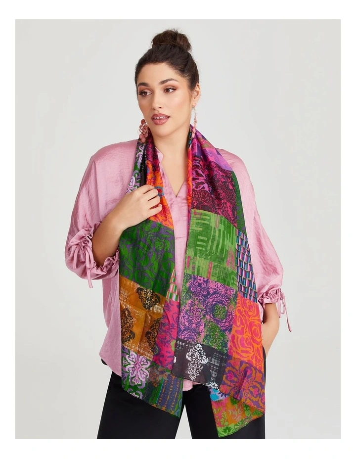 Patchwork Silk Scarf in Multi image 2