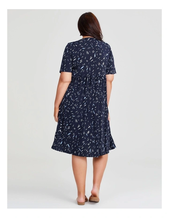 V-neck Printed Dress in Navy image 2