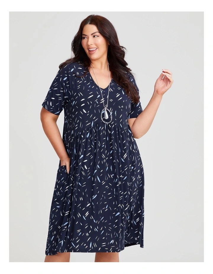 V-neck Printed Dress in Navy image 3