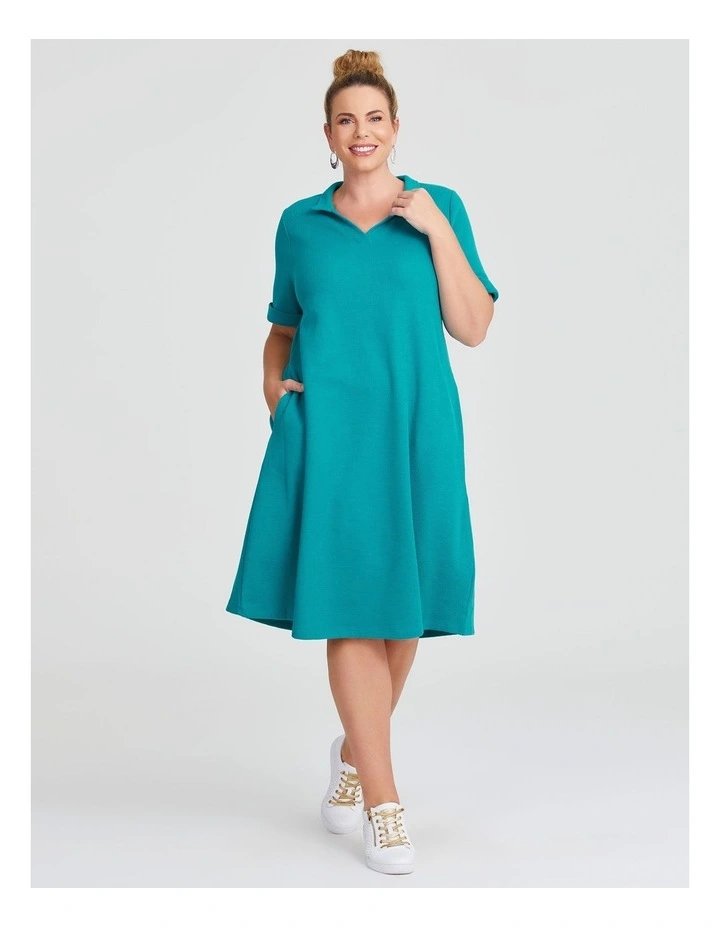 Waffle Collared Dress in Aquamarine image 1