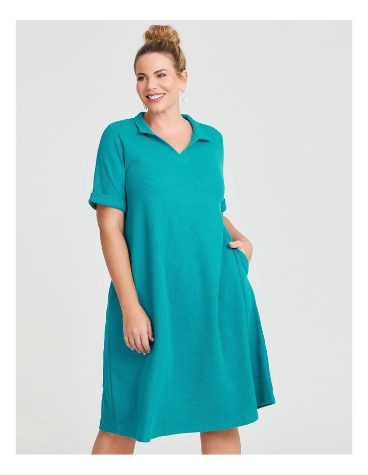 Waffle Collared Dress in Aquamarine image 3