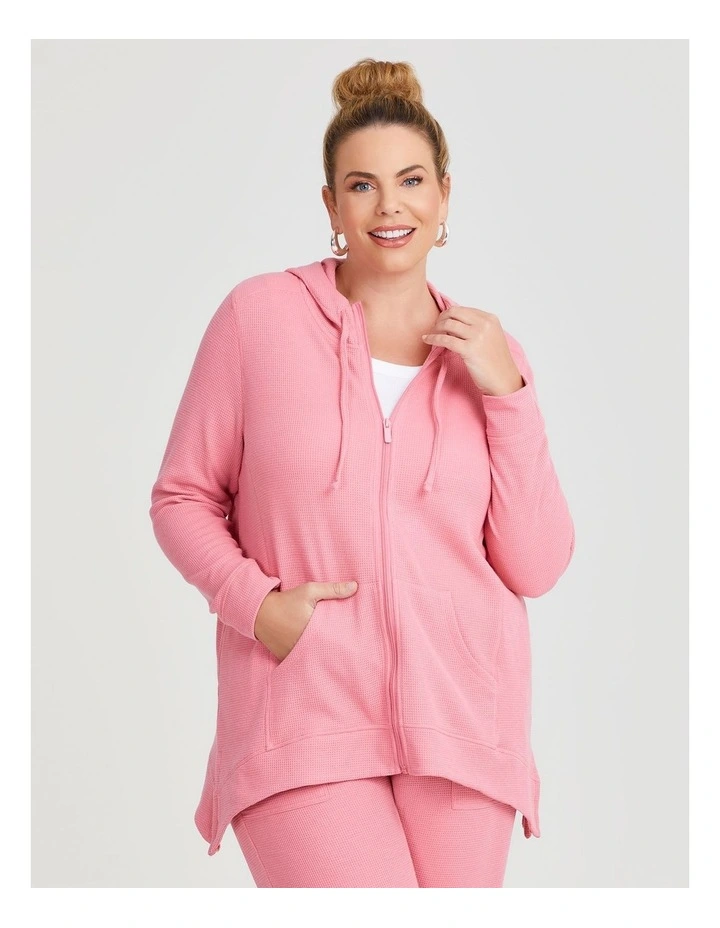 Waffle Hooded Jacket in Rose Pink image 1