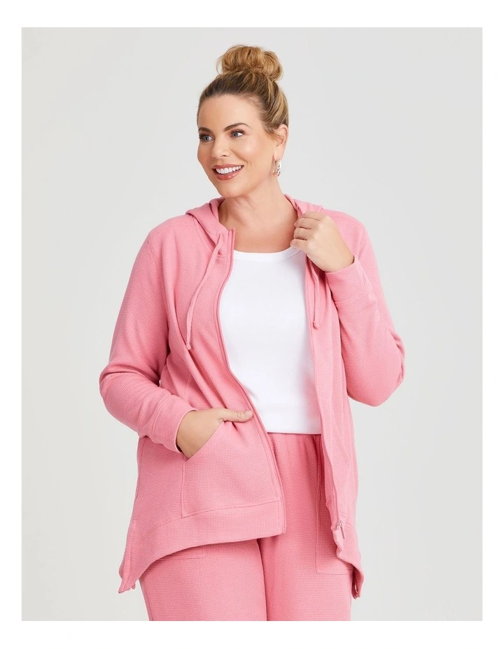 Waffle Hooded Jacket in Rose Pink image 3