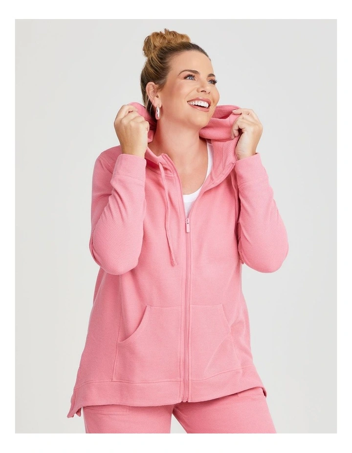 Waffle Hooded Jacket in Rose Pink image 4