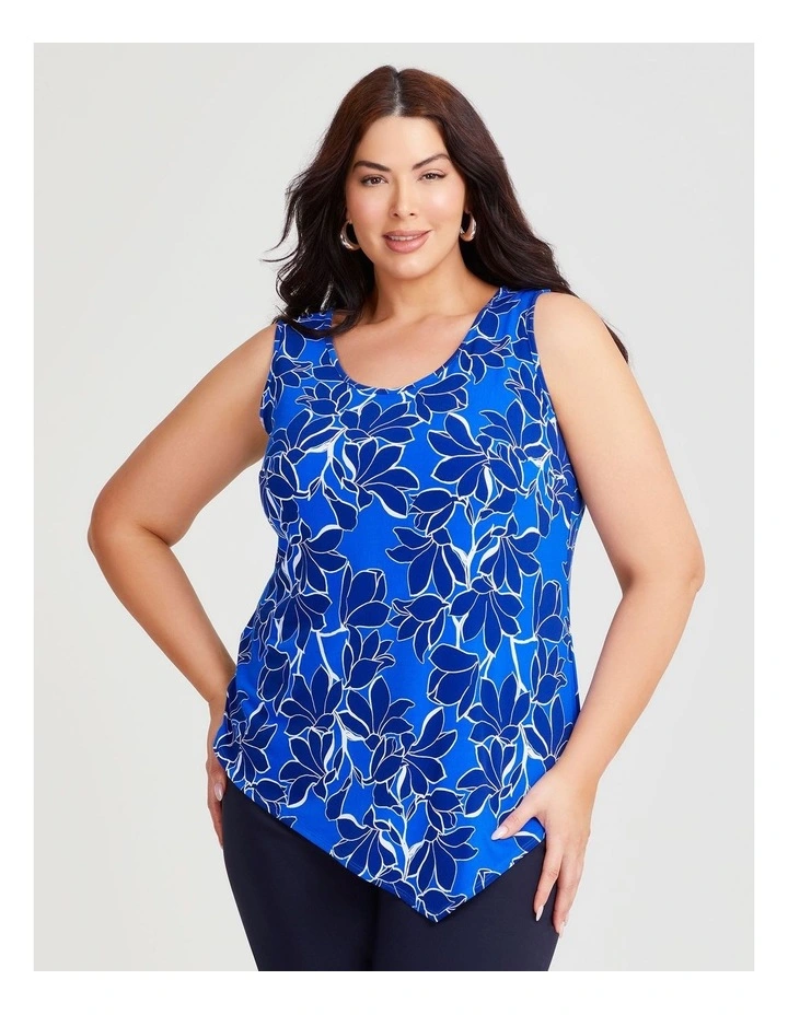 Printed Mix Media Tank in Navy Print image 1