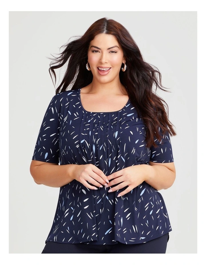 Pintuck Detail Top in Navy Print image 1