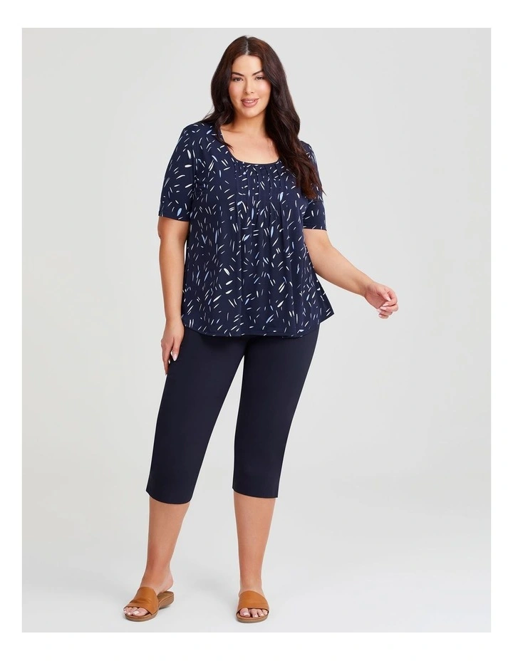 Pintuck Detail Top in Navy Print image 3