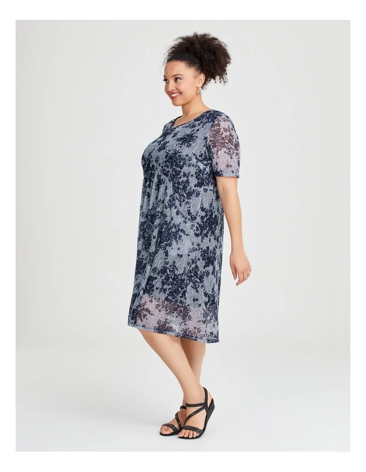 Everyday Mesh Empire Dress in Dark Indigo Print image 1