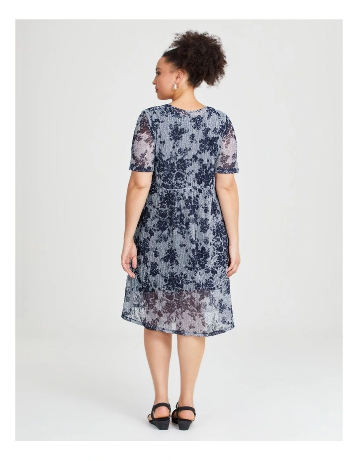 Everyday Mesh Empire Dress in Dark Indigo Print image 2