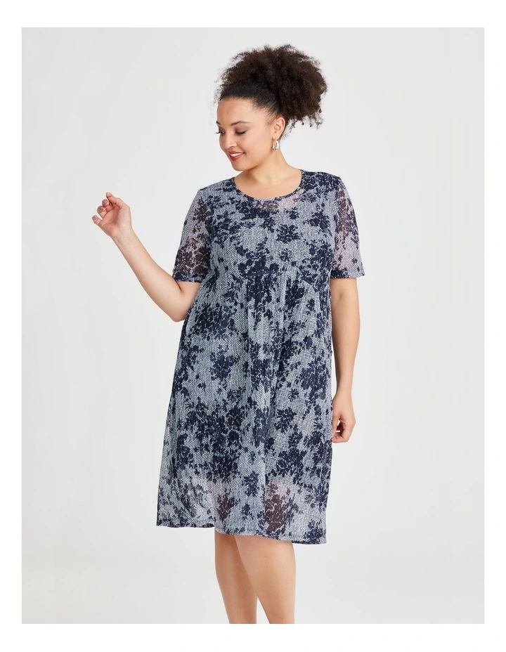 Everyday Mesh Empire Dress in Dark Indigo Print image 3
