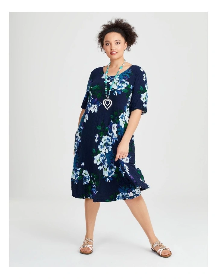 Floral Luna A-line Dress in Navy Print image 1