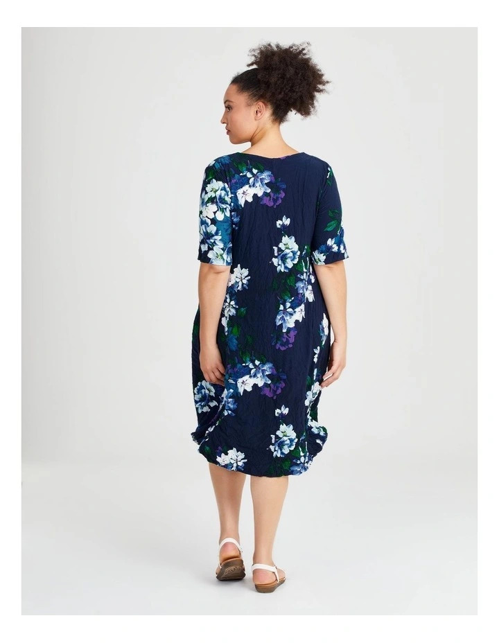 Floral Luna A-line Dress in Navy Print image 2