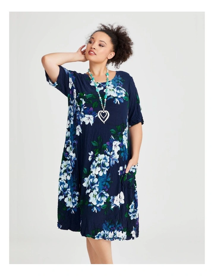 Floral Luna A-line Dress in Navy Print image 3