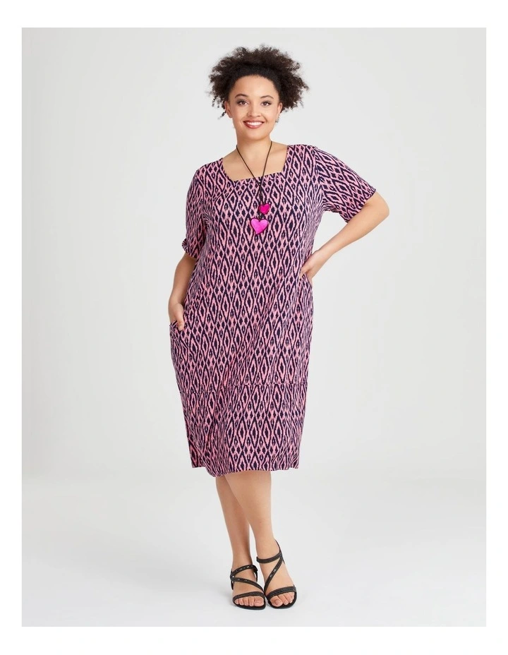 Ikat Luna Tulip Dress Dark in Indigo/pink image 1