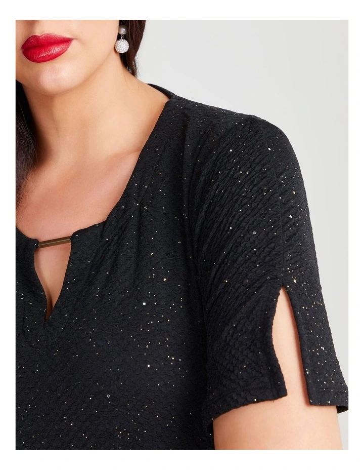 Cocktail Sparkle Knit Dress in Black image 3