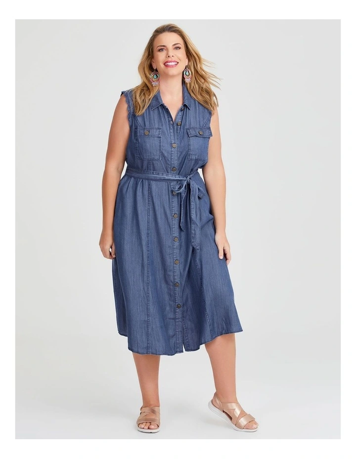Chambray Sleevless Button Dress in Coastal Chambray image 1