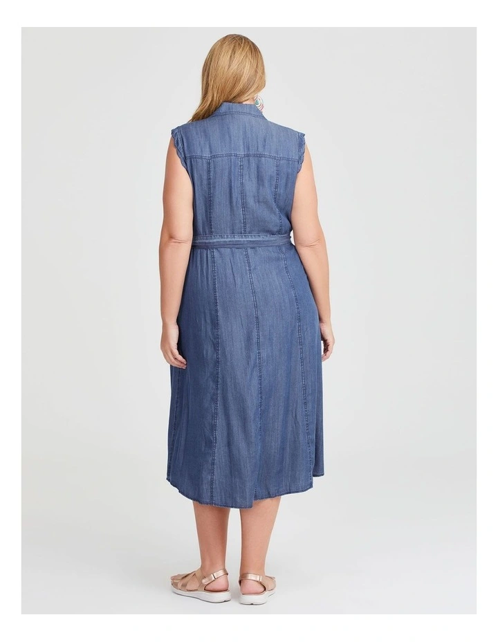 Chambray Sleevless Button Dress in Coastal Chambray image 2
