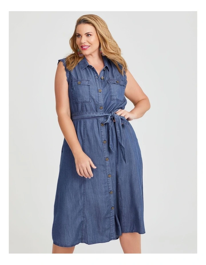 Chambray Sleevless Button Dress in Coastal Chambray image 3