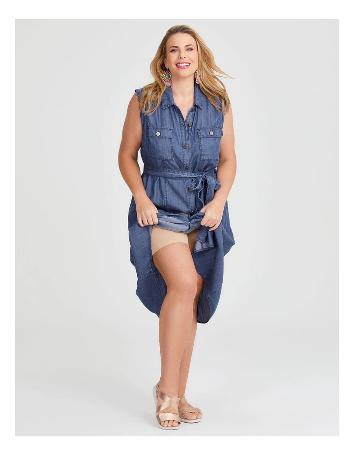 Chambray Sleevless Button Dress in Coastal Chambray image 4