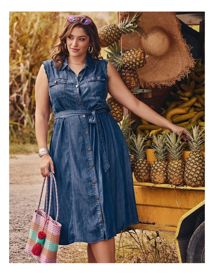 Chambray Sleevless Button Dress in Coastal Chambray image 5