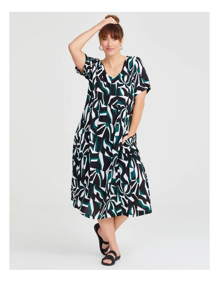 Natural Pocket Midi Dress in Geometric Print image 1
