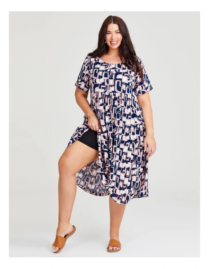 Natural Pocket Midi Dress in Abstract Print image 3