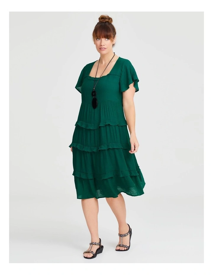 Natural Ruffle Tiered Dress in Deep Jungle image 1