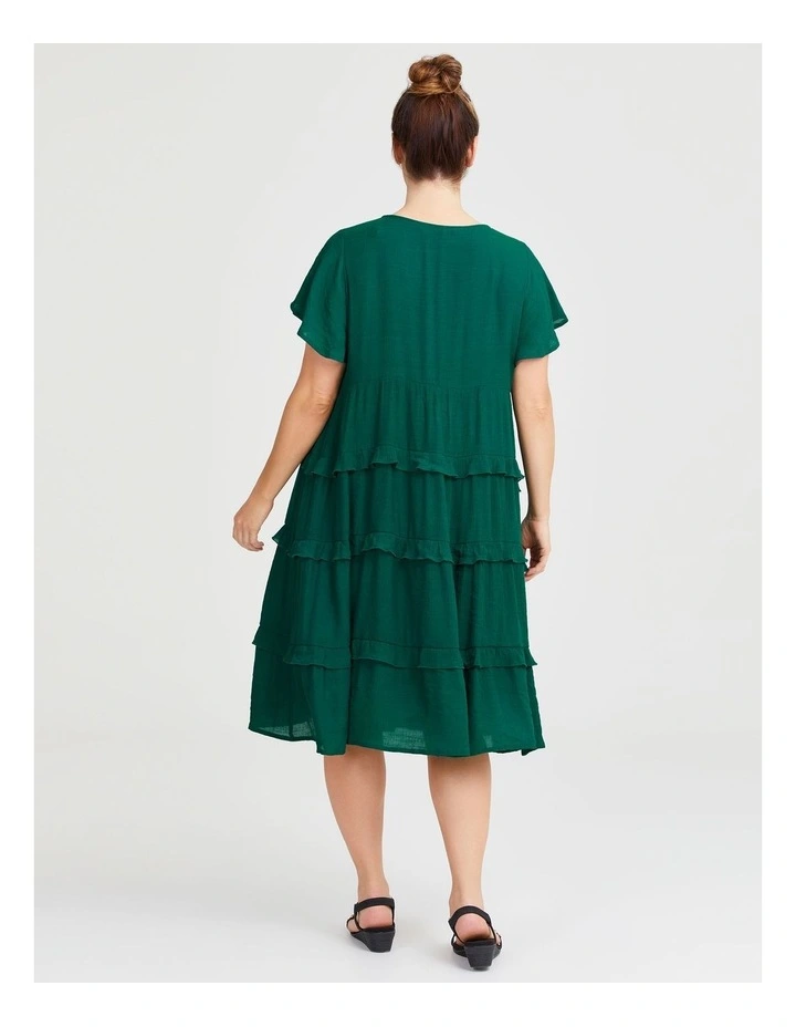 Natural Ruffle Tiered Dress in Deep Jungle image 2