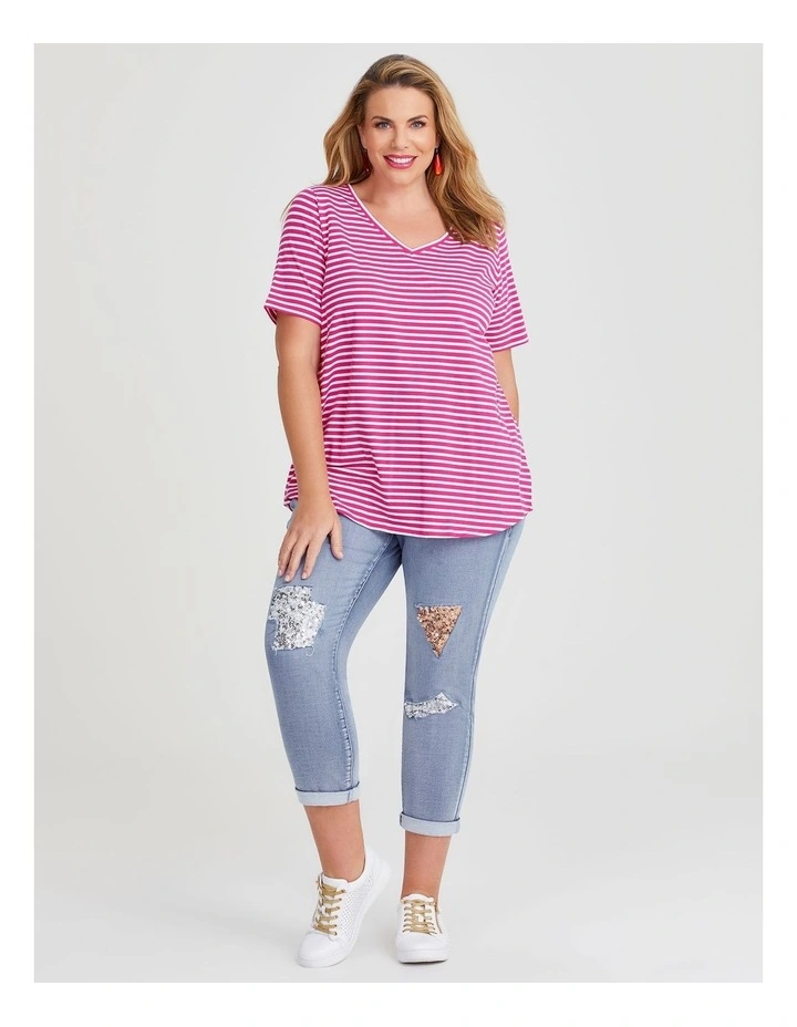 Sequin Embellished Denim Jogger in Light Blue Denim image 3