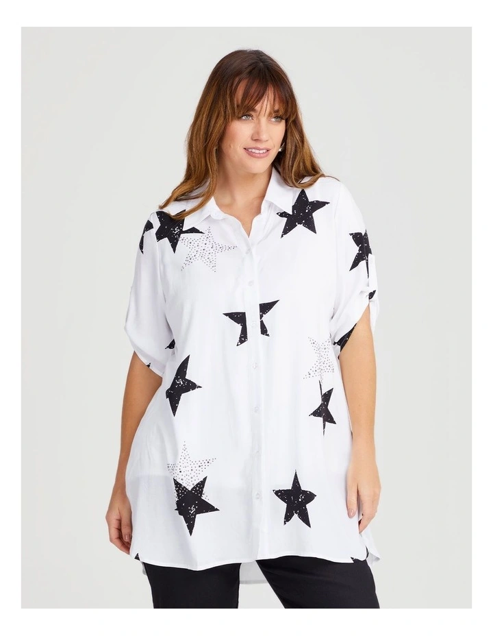 Bamboo Star Shirt in White/Print image 1