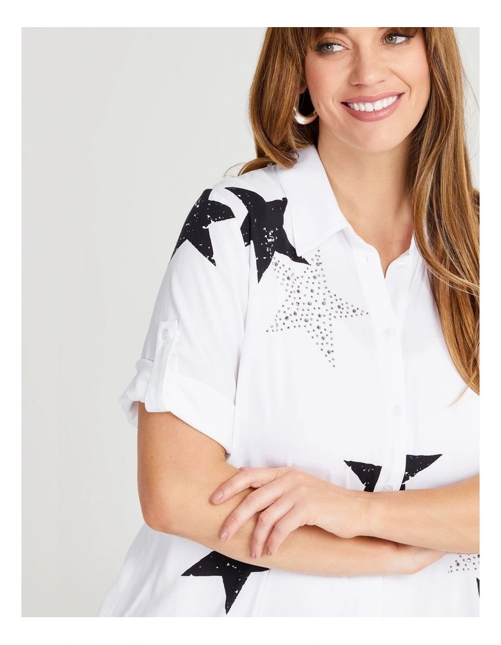Bamboo Star Shirt in White/Print image 3