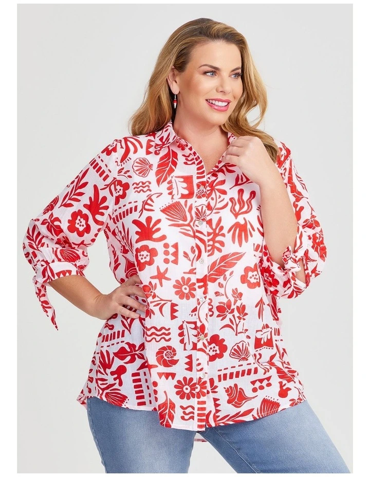 Cotton Beach Motif Shirt in Multi image 1