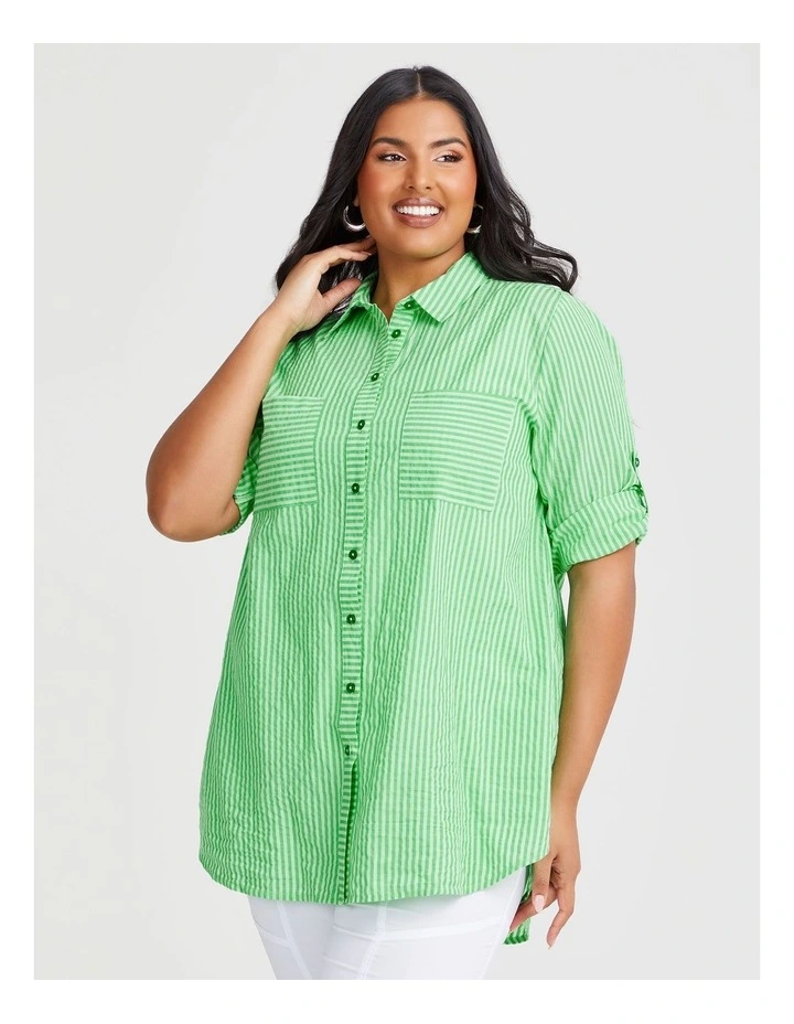 Cotton Seersucker Stripe Shirt in Summer Green image 1