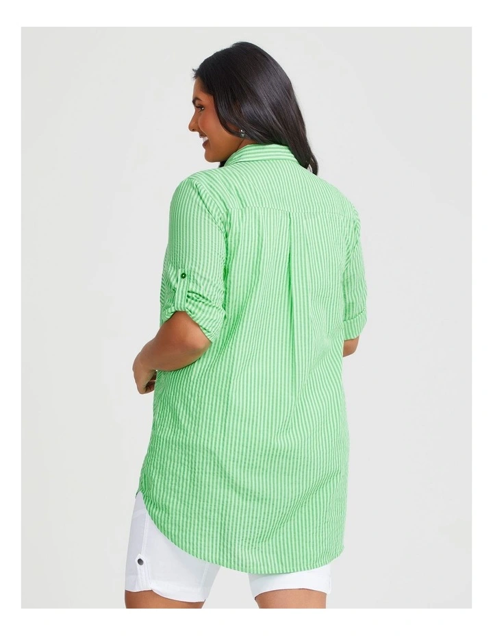 Cotton Seersucker Stripe Shirt in Summer Green image 2